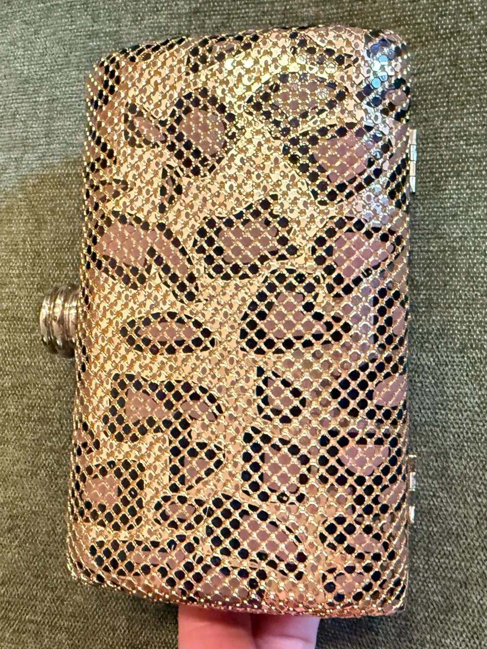 Gold and Black Chainmail Leopard Clutch - Women's Evening Bag